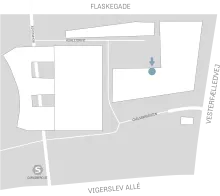 Kort over campus Carlsberg med placering af butikken 