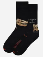 Black sock with picture of T-rex skeleton